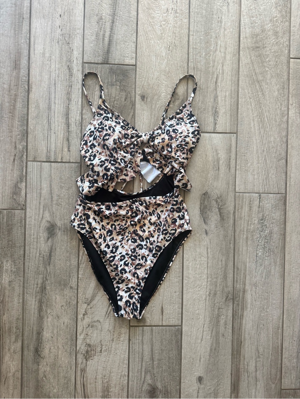 Hurley Leopard Print One-Piece Swimsuit in Beige and Black
